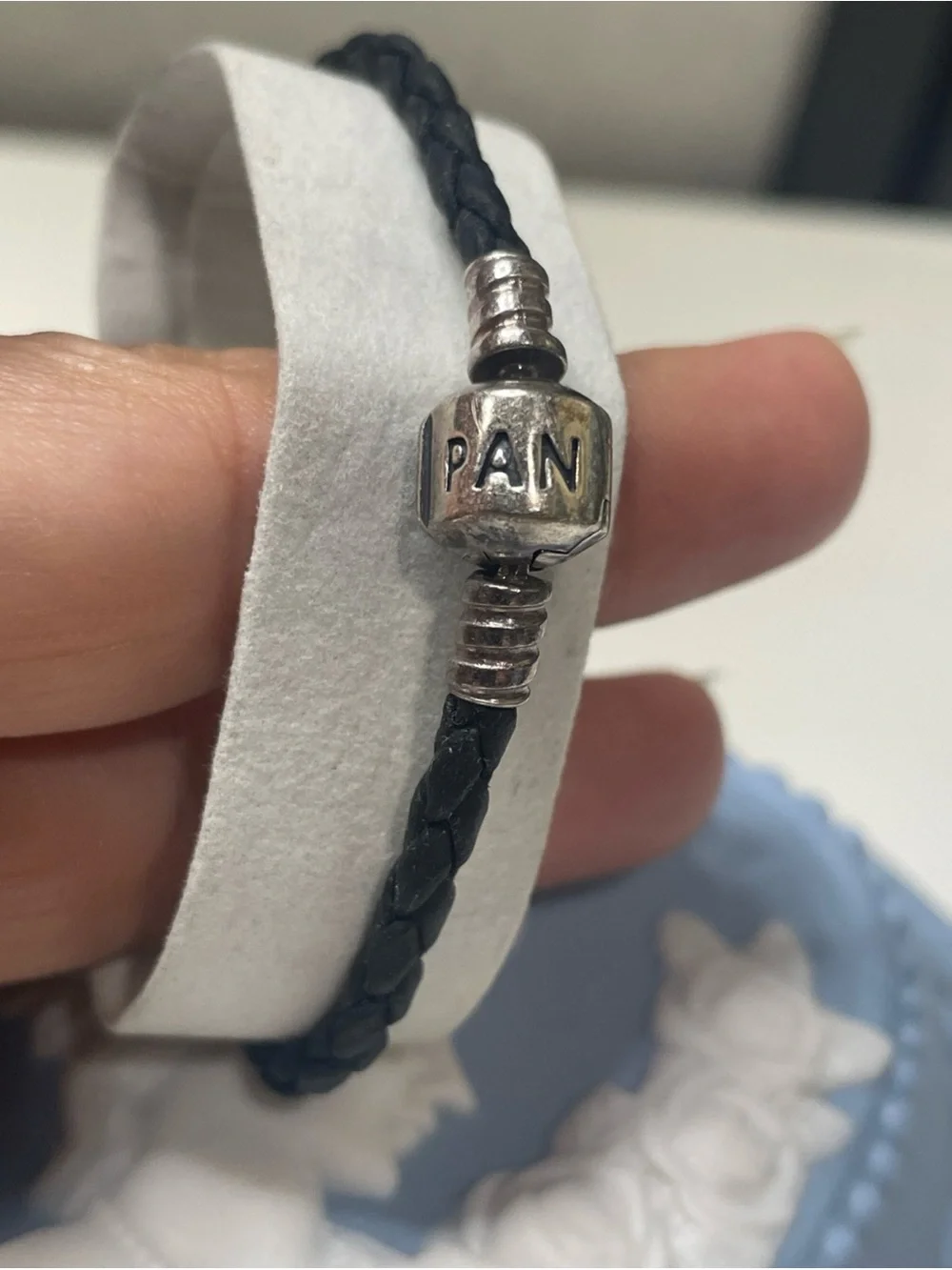 Pandora 925 Sterling Clasp Braided Leather Bracelet 4.6g- Size XS